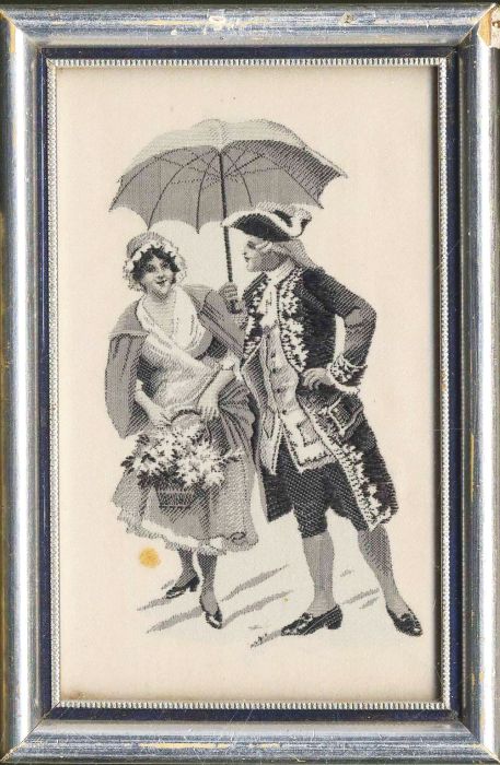 Seidenbild - Paar mit Sonnenschirm.