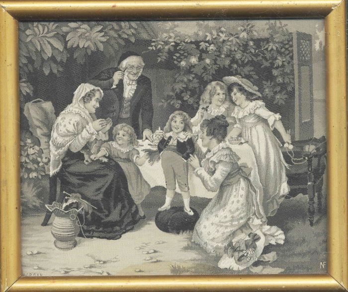 Seidenbild - Première culotte. - Die erste Hose.