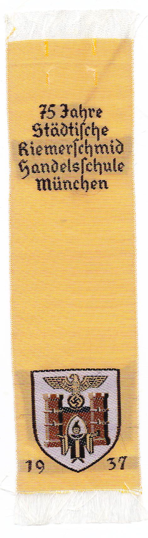 Seidenbild - 75 Jahre Städtische Riemerschmid Handelsschule München 1937.