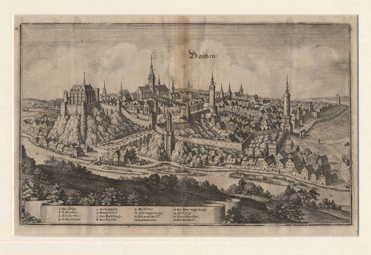 Merian, Kupferstich-Gesamtansicht von Bautzen.