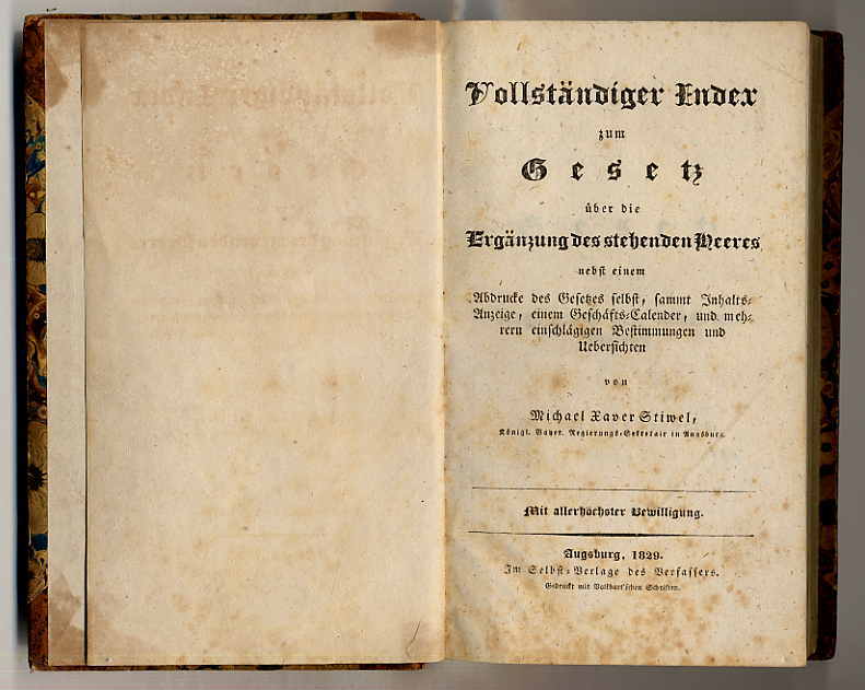 Stiwel, Vollständiger Index zum Gesetz über die Ergänzung des stehenden Heeres.