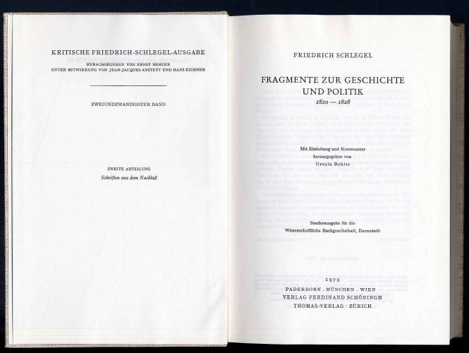 Schlegel, Fragmente zur Geschichte und Politik 1820-1828.