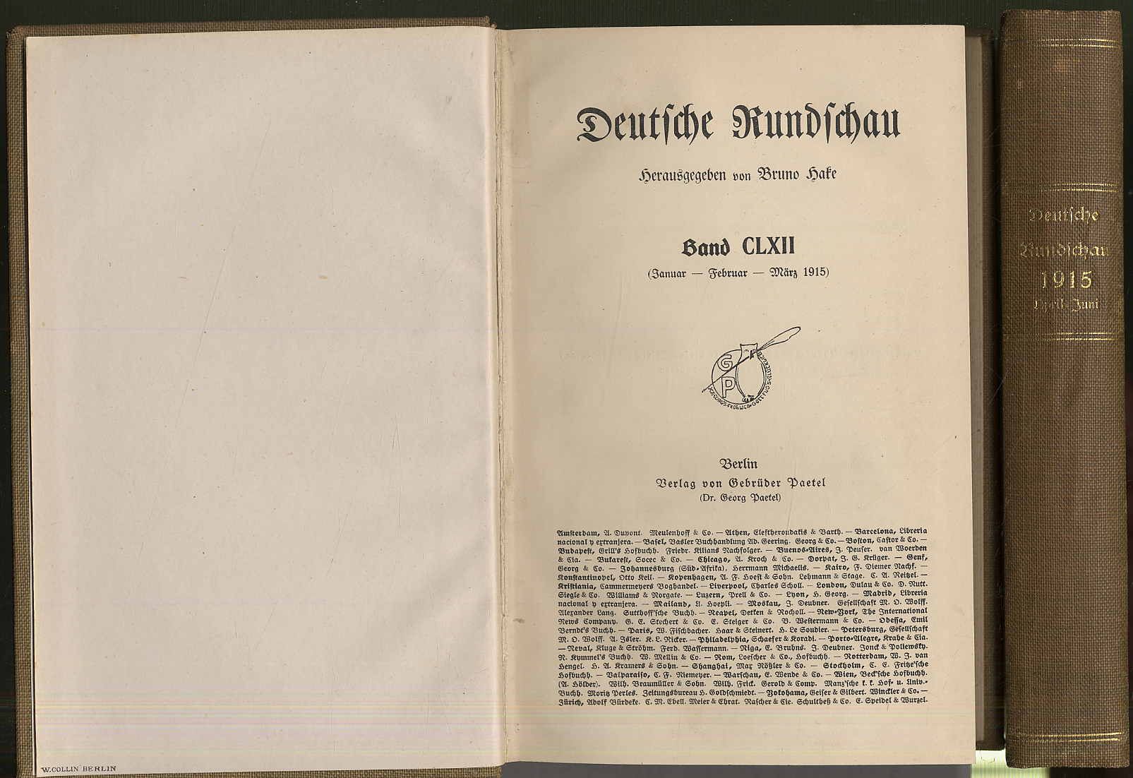 Hake, Deutsche Rundscha. Band CLXII (Januar - März 1915) und Band CLXIII (April