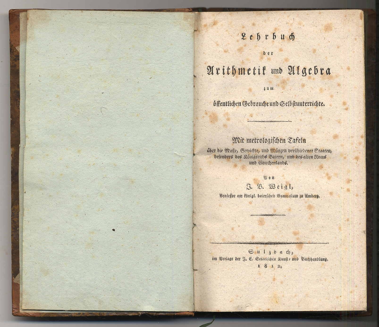 Weigl, Lehrbuch der Arithmetik und Algebra zum öffentlichen Gebrauche und Selbst