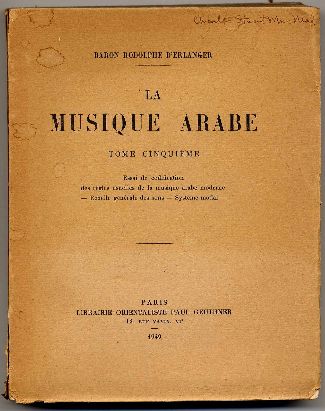 D'Erlanger, La musique Arabe. Tome Cinquième.